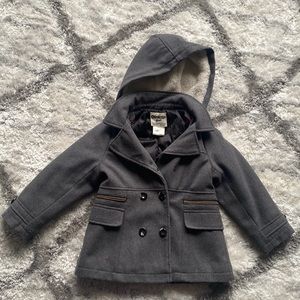 Girls gray PEA COAT size 6 with hood